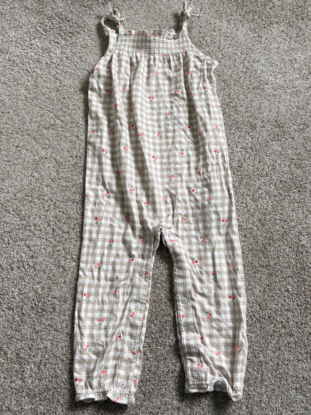 Carter's Gingham Romper Beige with cherries size 18 m
